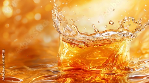 Orange liquid splash captured in mid-air with golden glow photo