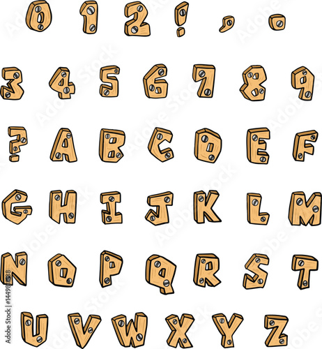 Wood Wooden Typeface Lettering ABC Text Font Letters