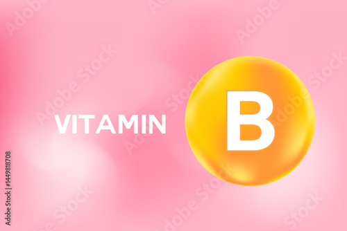 Vitamin B glowing 3D pink molecule element or bubble background, fluid flowing bubble fizz, beauty supplement, nutrition products banner, presentation, infographic design