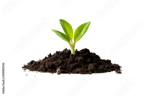Young plant sprouting from soil, isolated on a white or transparent PNG background.