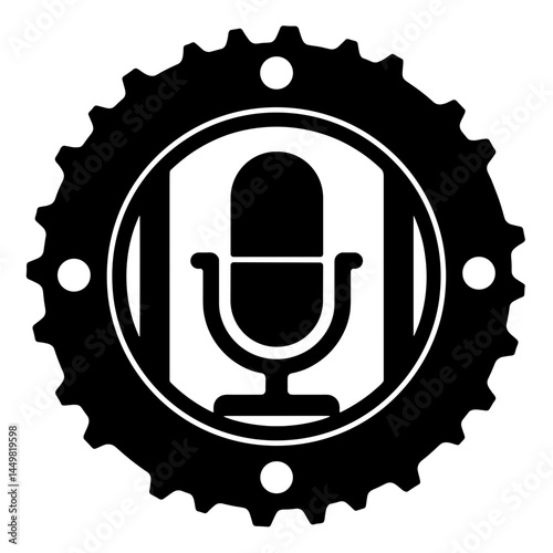 Gear silhouette with microphone and voice symbols, AI voice concept