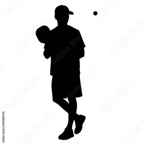 Person adjusting pickleball paddle before serving, sports action