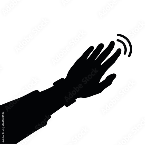 Silhouette of contactless payment wrist icon signaling success, fintech concept