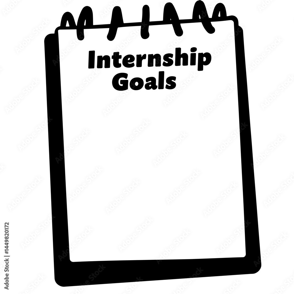 Black and white notepad with internship goals written, summer planning Black and white notepad with internship goals written, summer planning