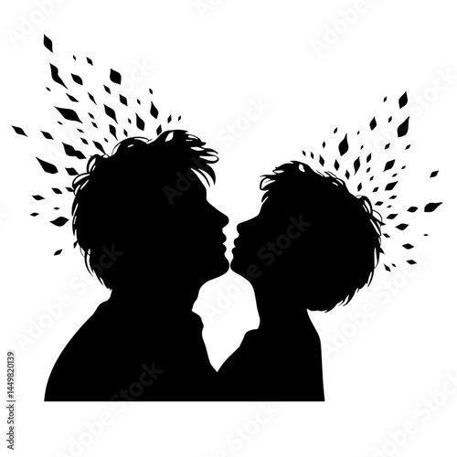 Silhouette of two figures colliding in contrasts, symbolic ritual