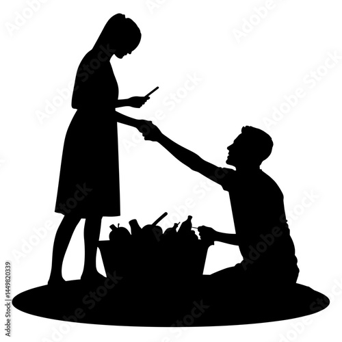 Silhouette of digital detox picnic with fresh food, embrace simplicity