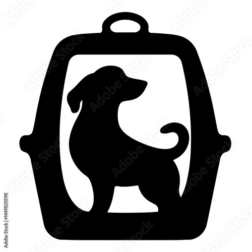 Silhouette of a pet carrier with dog for summer preparation, pet care