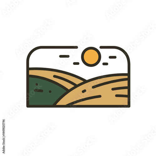 Landscapes. Abstract landscape with sun and hills in earth tones