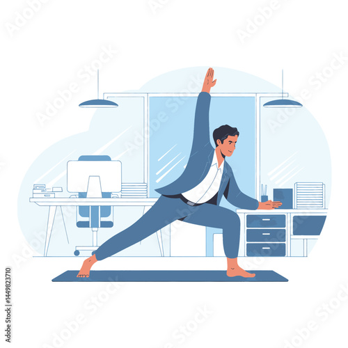 Businessman doing yoga in the office design