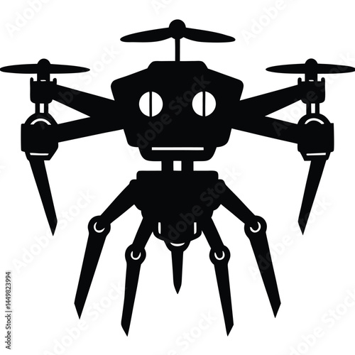 Drone Vector Silhouette illustration Glowing-eyed security drone in dark silhouette