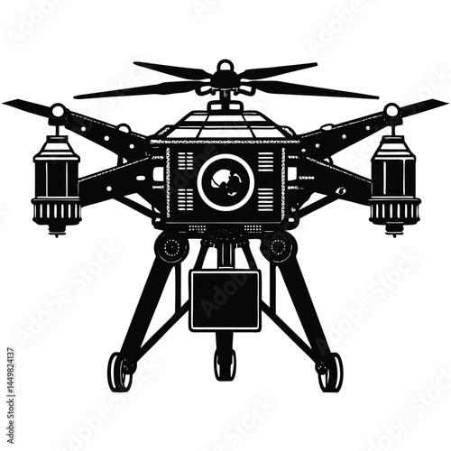 Drone Vector Silhouette illustration Large drone with payload mechanism