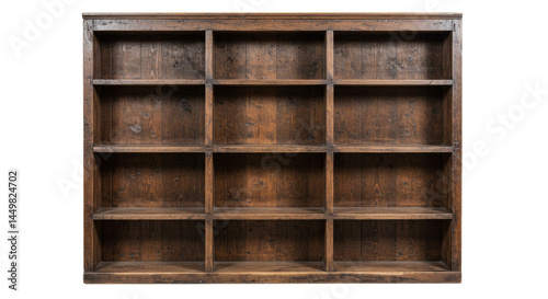 Antique wooden bookcase with twelve shelves