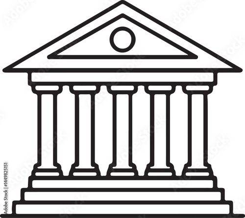 Minimalist Line Icon of a Bank Building with Columns