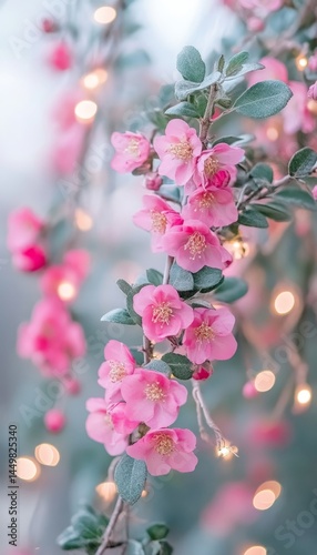 Soft Pink Flowers In Romantic Outdoor Celebration Bokeh With Golden String Lights Background