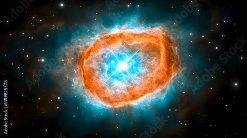 Stunning Cosmic Nebula Image Orange and Blue Hues Bright Star Center Space Exploration