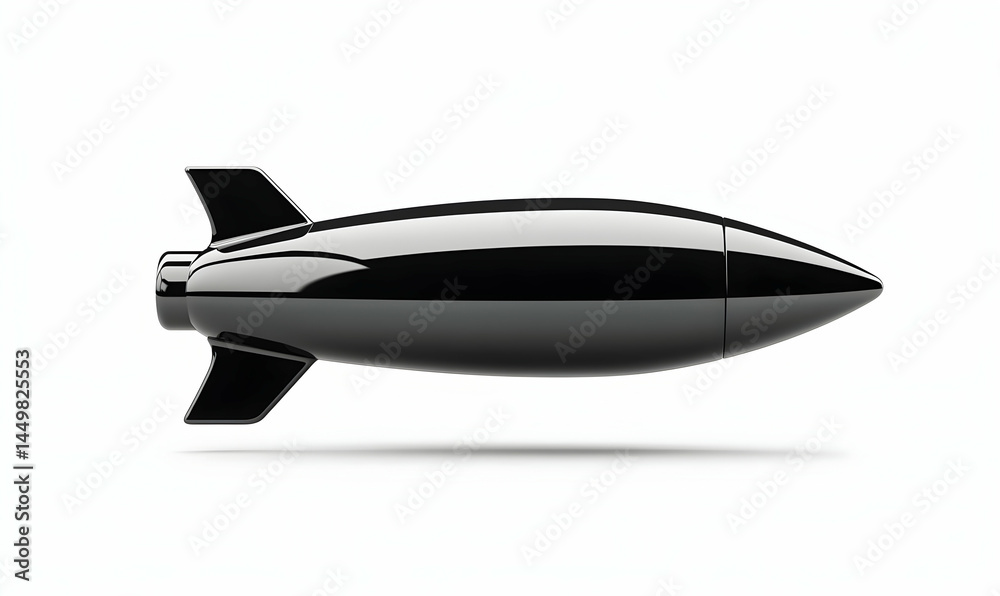 Black Bomb Model on White Background for Military and Action Themes Black Bomb Model on White Background for Military and Action Themes
