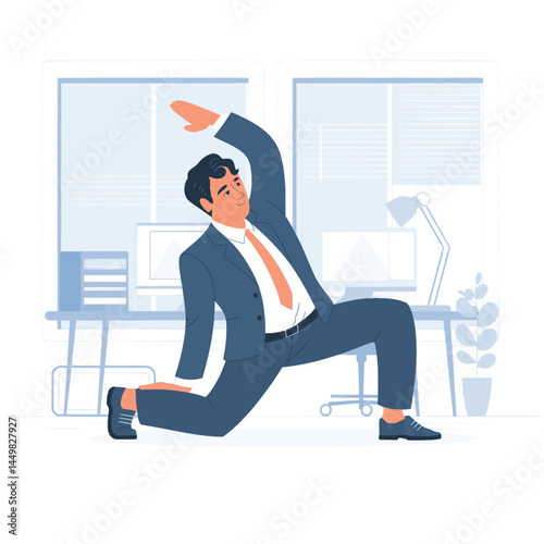 Businessman doing yoga in the office illustration design illustration