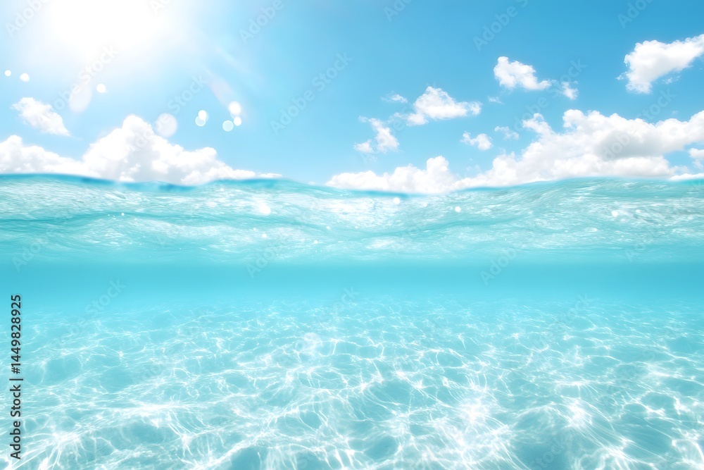 Fototapeta premium Blue sea ocean water surface. Underwater with sunny