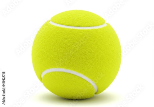 A bright yellow tennis ball with white curved lines isolated on a white background for sports concepts