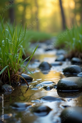 Water running over rocks. Forest stream