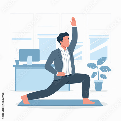 Businessman doing yoga on the office background illustration design