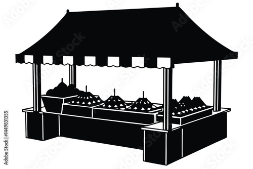 Black and white food stall silhouette, perfect for market scenes.