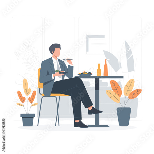 businessman eating during break time design flat