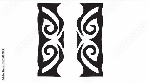 Elegant black and white symmetrical swirls a captivating graphic design with intricate patterns and high contrast
