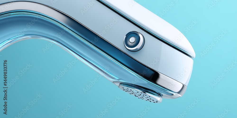 Closeup of ecofriendly modern watersaving appliance on blue gradient Closeup of ecofriendly modern watersaving appliance on blue gradient