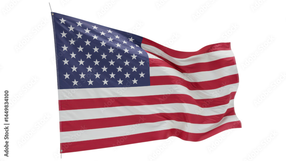 Fototapeta premium American flag waving in wind isolated on transparent png