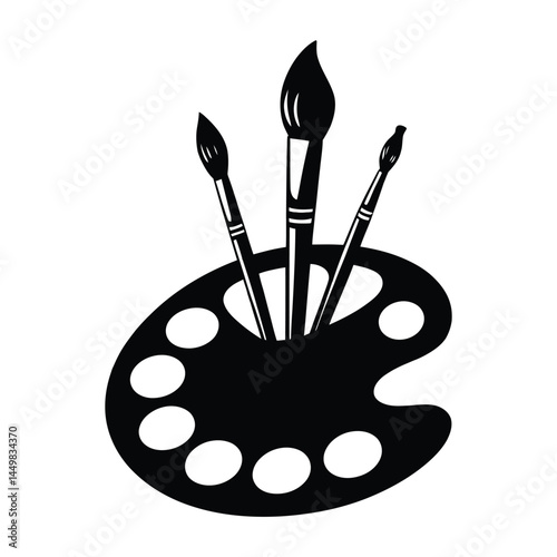 Paint palette brush Silhouette, Vector, Icon, Logo, White Background.