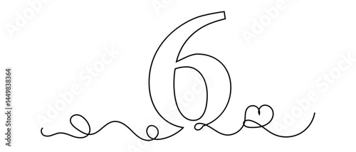 one line continuous number 6 icon. vector illustration.