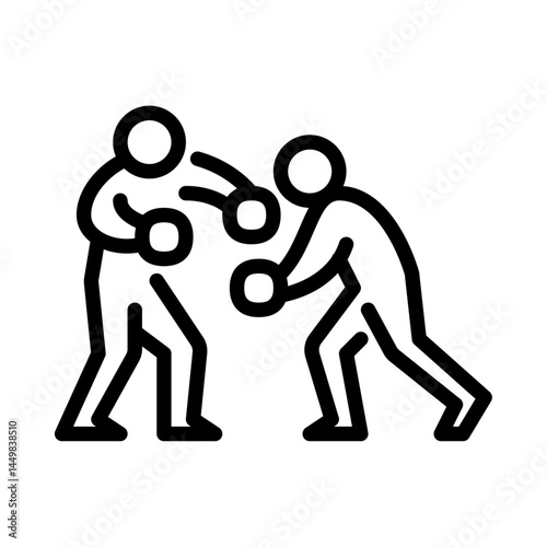 boxing fight outline icon. figure stick playing sport line art illustration.