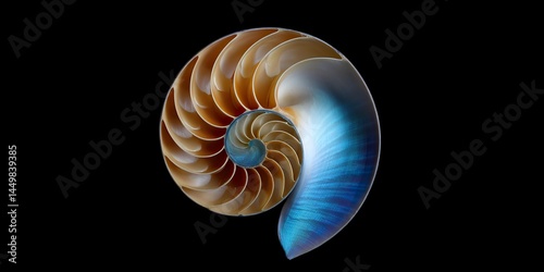 Wallpaper Mural Vibrant Nautilus Shell on Black Background Marine Life Wonders Seashell Art Natural Geometry Spiraling Patterns Oceanic Treasures Mollusk Beauty Undersea World
 Torontodigital.ca