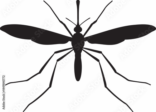 Detailed black silhouette of a mosquito insect vector illustration simple bold design isolated on white background