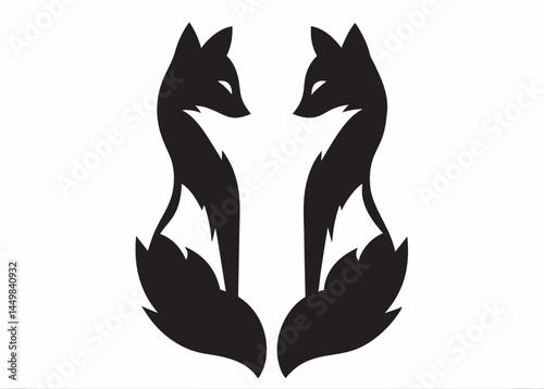 Elegant twin fox silhouettes facing each other bold black design on white background simple graphic art perfect for