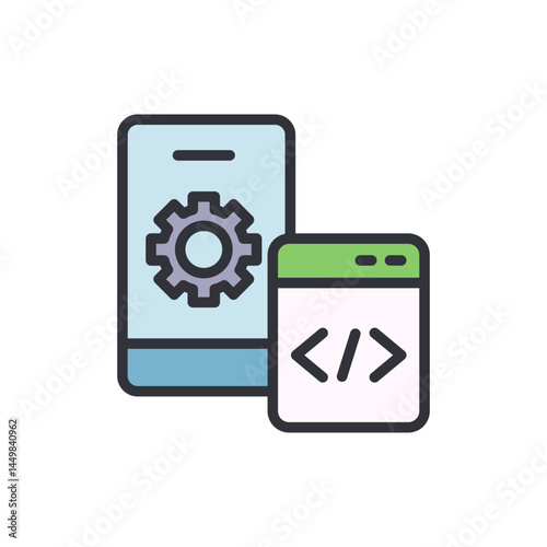 Freelance web dev colored icons, minimalist vector illustration ,simple transparent graphic element .Isolated on white background