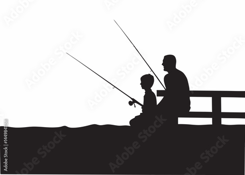 A father and son fishing together a peaceful moment of bonding on a sunny day simple black silhouette graphic minimalist