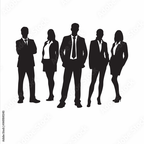 Powerful business team silhouette strong leadership success black and white vector graphic design professional image