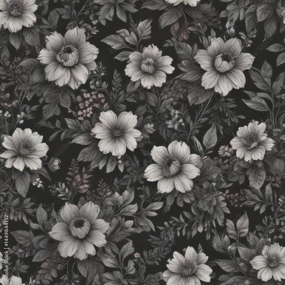custom made wallpaper toronto digitalSubtle charcoal floral wallpaper Delicate botanical blooms and leaves create a seamless pattern , wallpaper, spring