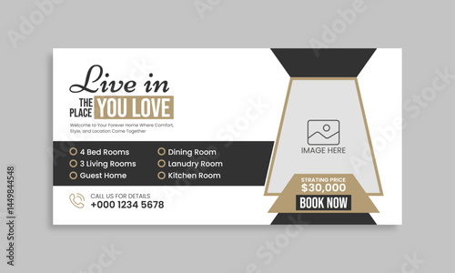 Modern house sale billboard business template. Real estate web banner and social media cover template 