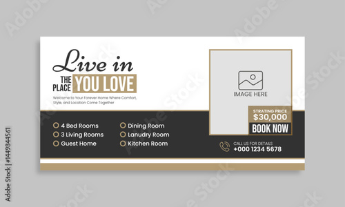 Modern house sale billboard business template. Real estate web banner and social media cover template 