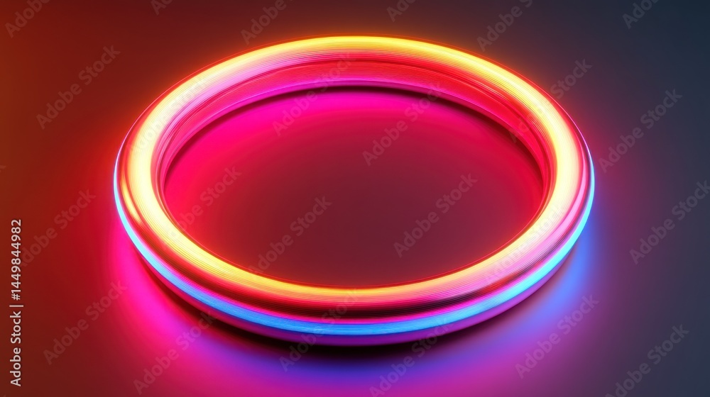 Fototapeta premium A vibrant, glowing, circular neon frame on a dark backdrop.