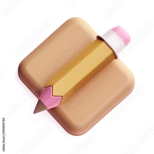 3D Rendered Oversized Pencil with Pink Eraser on a Transparent Background