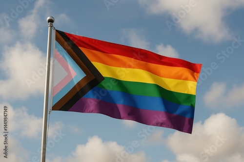Obraz na płótnie Progress Pride flag waving skyward.