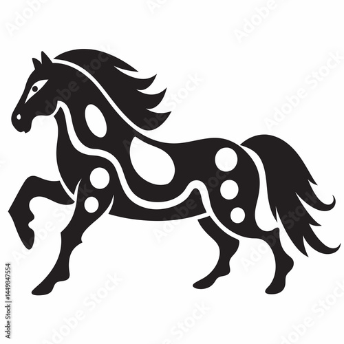Elegant stylized black horse silhouette art a powerful equine design with flowing mane and tail bold graphic style