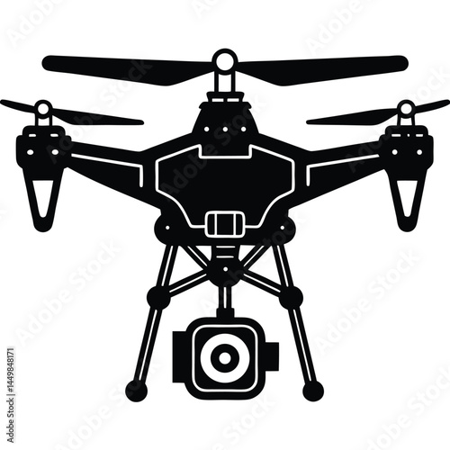 Drone Vector Silhouette illustration Silhouette of drone with extended camera gimbal