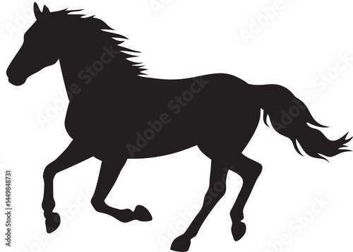 Majestic black horse silhouette galloping freely powerful stride elegant flowing mane and tail simple bold design vector