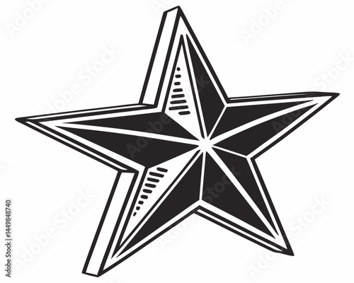 Striking monochrome five pointed star graphic design element bold lines strong contrast and a three dimensional