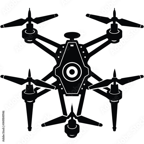 Drone Vector Silhouette illustration Silhouette of drone with four large rotors